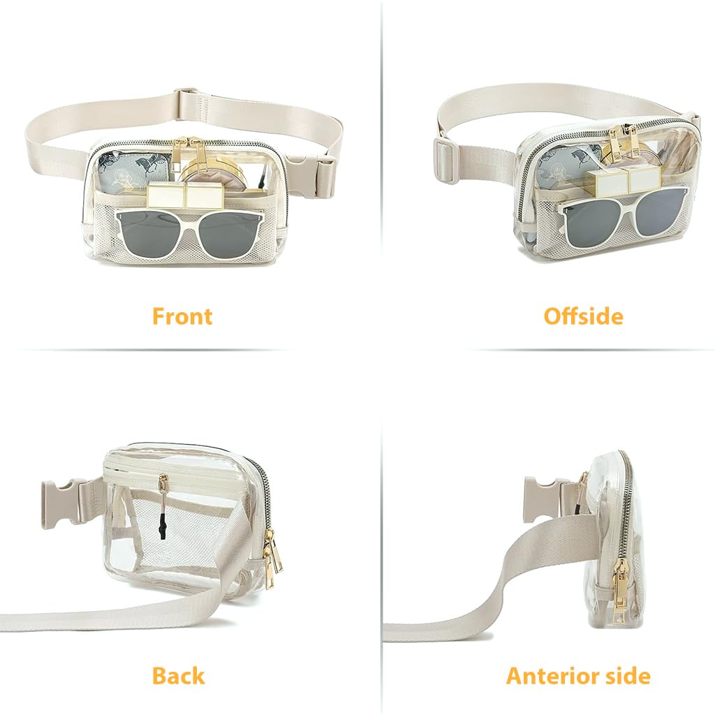 Proberos Belt Bag Stadium Approved for Women Men with Adjustable Strap Water-resistant Waist bag Clear Purse for Travel Workout Running Hiking(Beige) Proberos Belt Bag Stadium Approved for Women Men with Adjustable Strap Water-resistant Waist bag Clear Purse for Travel Workout Running Hiking(Beige)